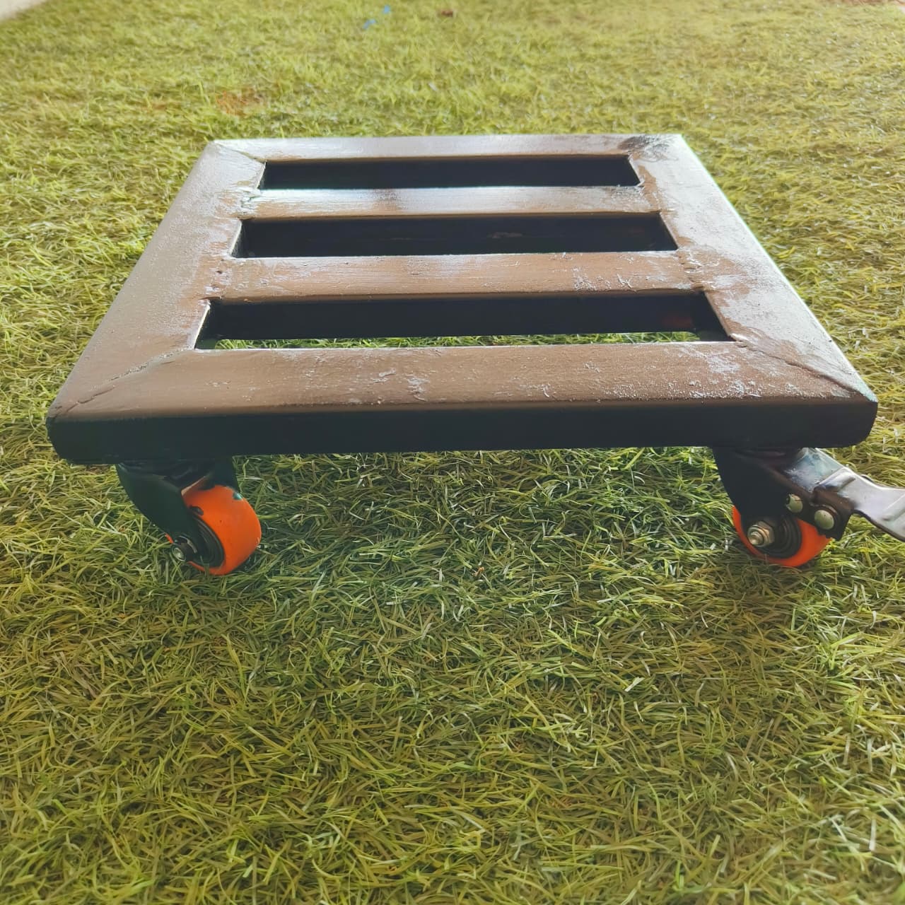 Dhyani Heavy Duty 12 inch Metal Pot Stand with Wheels, Square Iron Plant Caddy, Rolling Plant Stand for Indoor & Outdoor Use