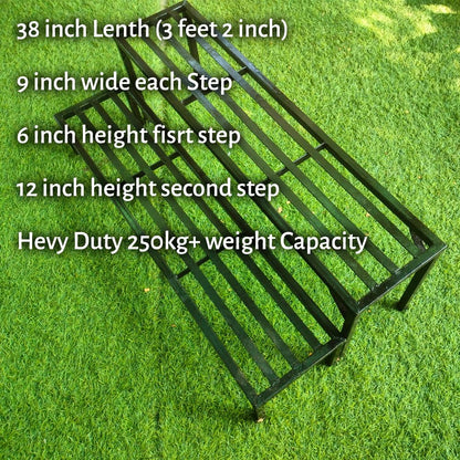 DHYANI® Heavy Duty 2 Step Indoor Outdoor Plant Pot Stand with Scratchless Base Premium Strong Flower Gamla Shelf Rack for Garden Balcony Home Living Room Decor (3 feet+2 inch) Total 38inch Lenth