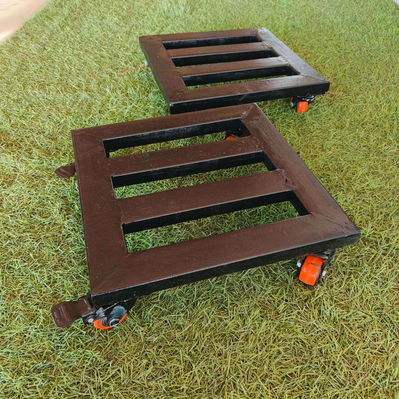 Dhyani Heavy Duty 12 inch Metal Pot Stand with Wheels, Square Iron Plant Caddy, Rolling Plant Stand for Indoor & Outdoor Use