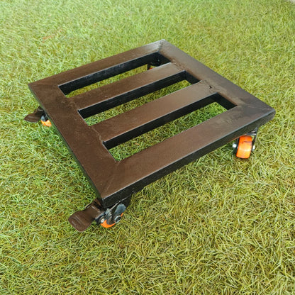 Dhyani Heavy Duty 12 inch Metal Pot Stand with Wheels, Square Iron Plant Caddy, Rolling Plant Stand for Indoor & Outdoor Use